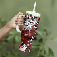 Polynesian Valentine Tumbler With Handle Couple Floral Unique Red Version LT01 - Polynesian Pride