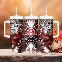 Polynesian Valentine Tumbler With Handle Couple Floral Unique Red Version LT01 - Polynesian Pride