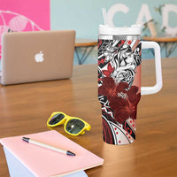 Polynesian Valentine Tumbler With Handle Couple Floral Unique Red Version LT01 - Polynesian Pride
