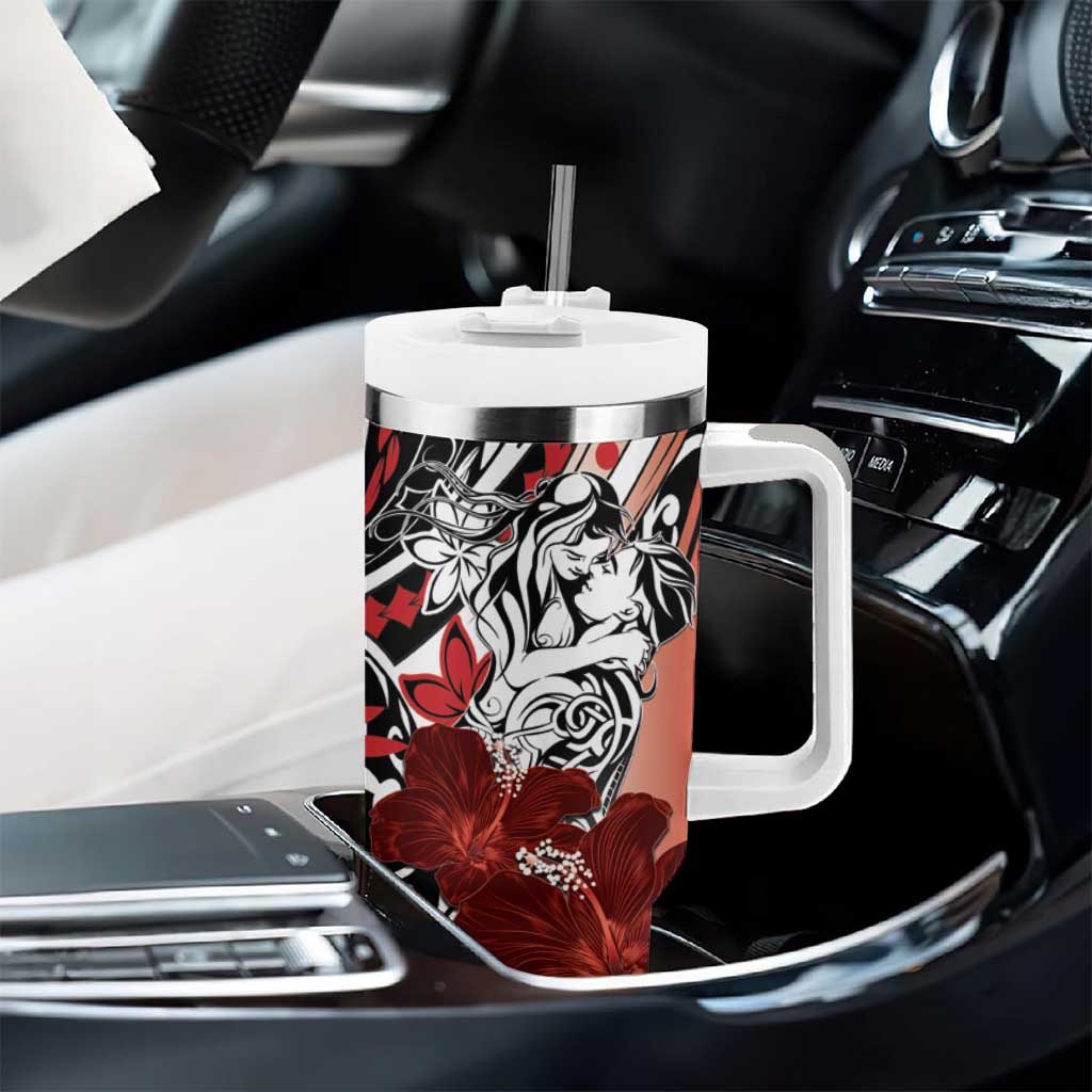 Polynesian Valentine Tumbler With Handle Couple Floral Unique Red Version LT01 - Polynesian Pride