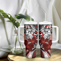 Polynesian Valentine Tumbler With Handle Couple Floral Unique Red Version LT01 - Polynesian Pride