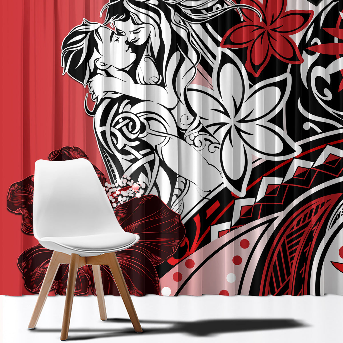 Polynesian Valentine Window Curtain Couple Floral Unique Red Version LT01 - Polynesian Pride