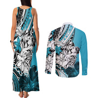 Polynesian Valentine Couples Matching Tank Maxi Dress and Long Sleeve Button Shirt Couple Floral Unique Sky Blue Version LT01 - Polynesian Pride