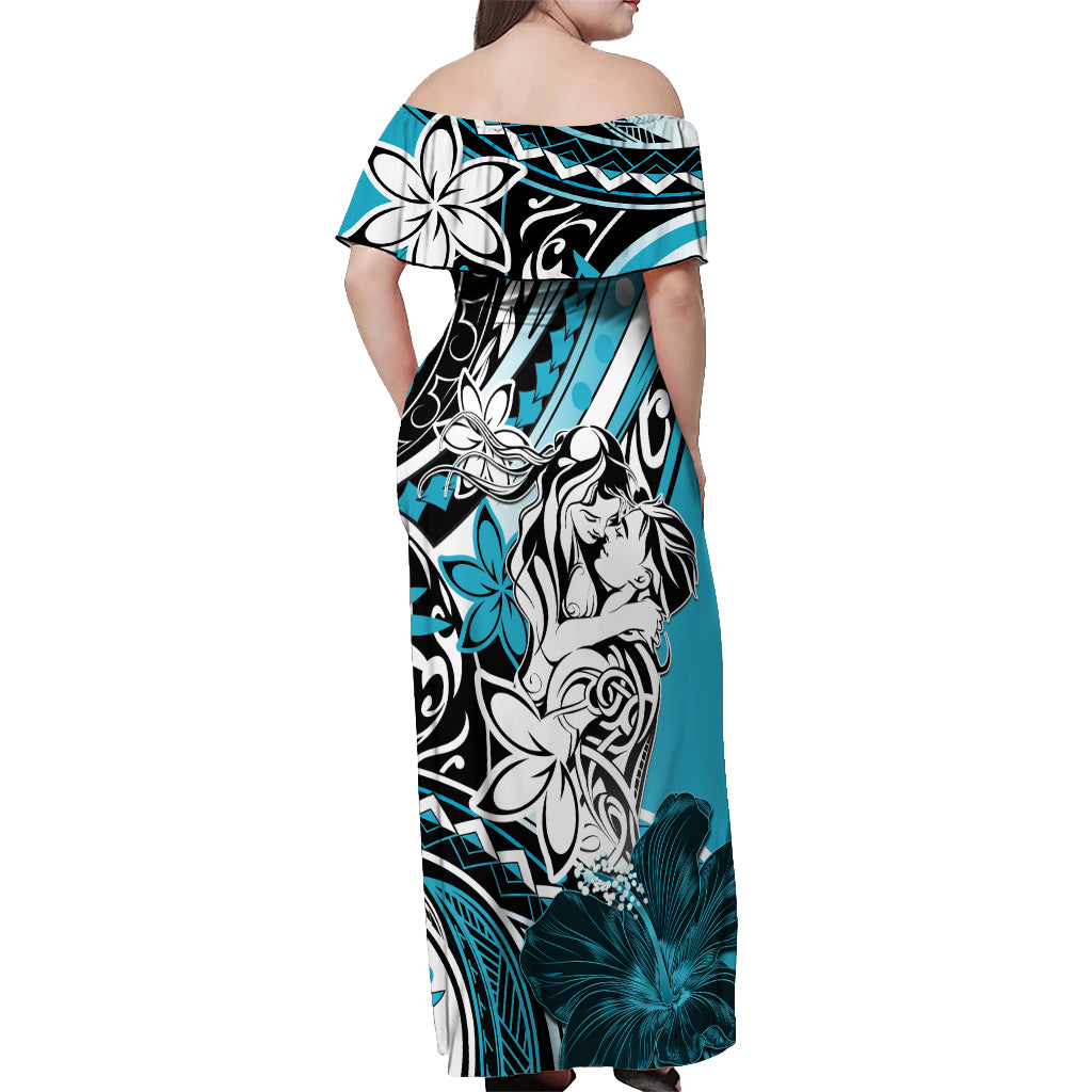 Polynesian Valentine Off Shoulder Maxi Dress Couple Floral Unique Sky Blue Version LT01 - Polynesian Pride