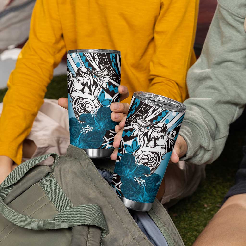 Polynesian Valentine Tumbler Cup Couple Floral Unique Sky Blue Version