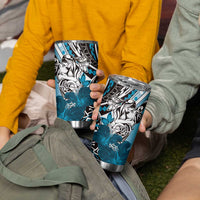 Polynesian Valentine Tumbler Cup Couple Floral Unique Sky Blue Version