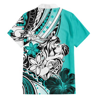 Polynesian Valentine Family Matching Off Shoulder Maxi Dress and Hawaiian Shirt Couple Floral Unique Turquoise Version LT01 - Polynesian Pride
