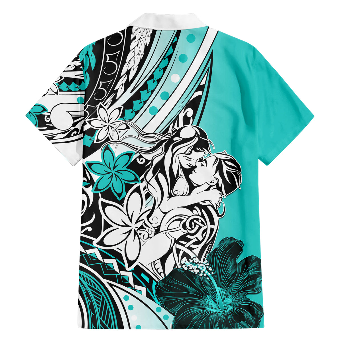 Polynesian Valentine Family Matching Short Sleeve Bodycon Dress and Hawaiian Shirt Couple Floral Unique Turquoise Version LT01 - Polynesian Pride