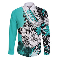 Polynesian Valentine Family Matching Summer Maxi Dress and Hawaiian Shirt Couple Floral Unique Turquoise Version LT01 Dad's Shirt - Long Sleeve Turquoise - Polynesian Pride