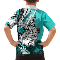 Polynesian Valentine Family Matching Tank Maxi Dress and Hawaiian Shirt Couple Floral Unique Turquoise Version LT01 - Polynesian Pride
