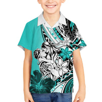 Polynesian Valentine Family Matching Tank Maxi Dress and Hawaiian Shirt Couple Floral Unique Turquoise Version LT01 Son's Shirt Turquoise - Polynesian Pride