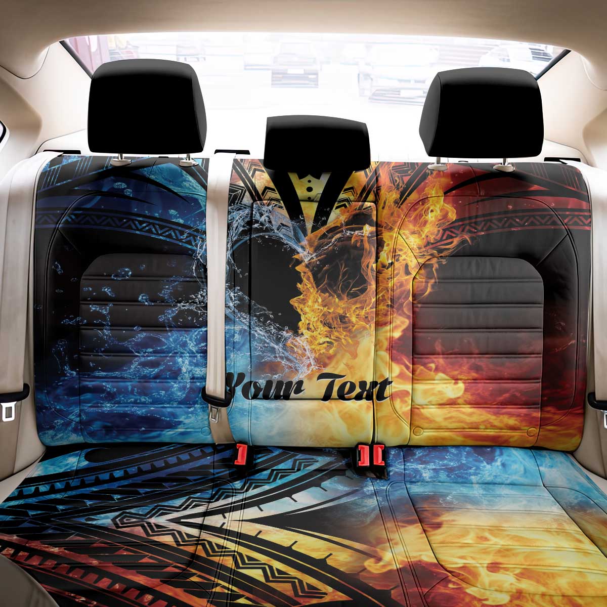 Personalised Polynesian Heart In Fire And Water Back Car Seat Cover Romantic Elements LT01 - Polynesian Pride