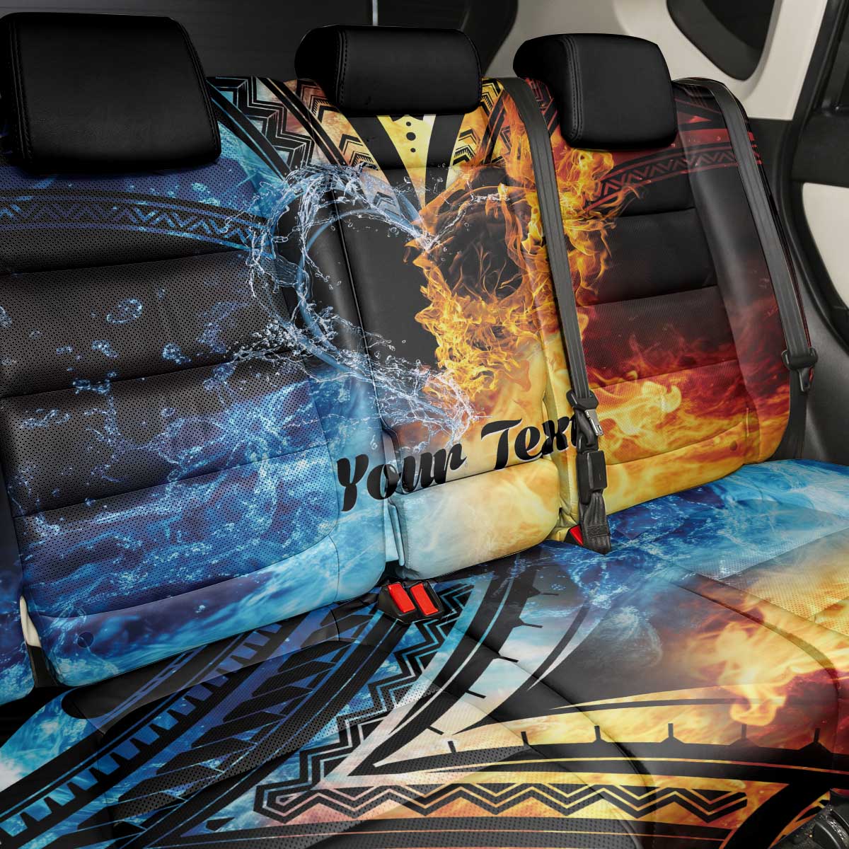 Personalised Polynesian Heart In Fire And Water Back Car Seat Cover Romantic Elements LT01 - Polynesian Pride
