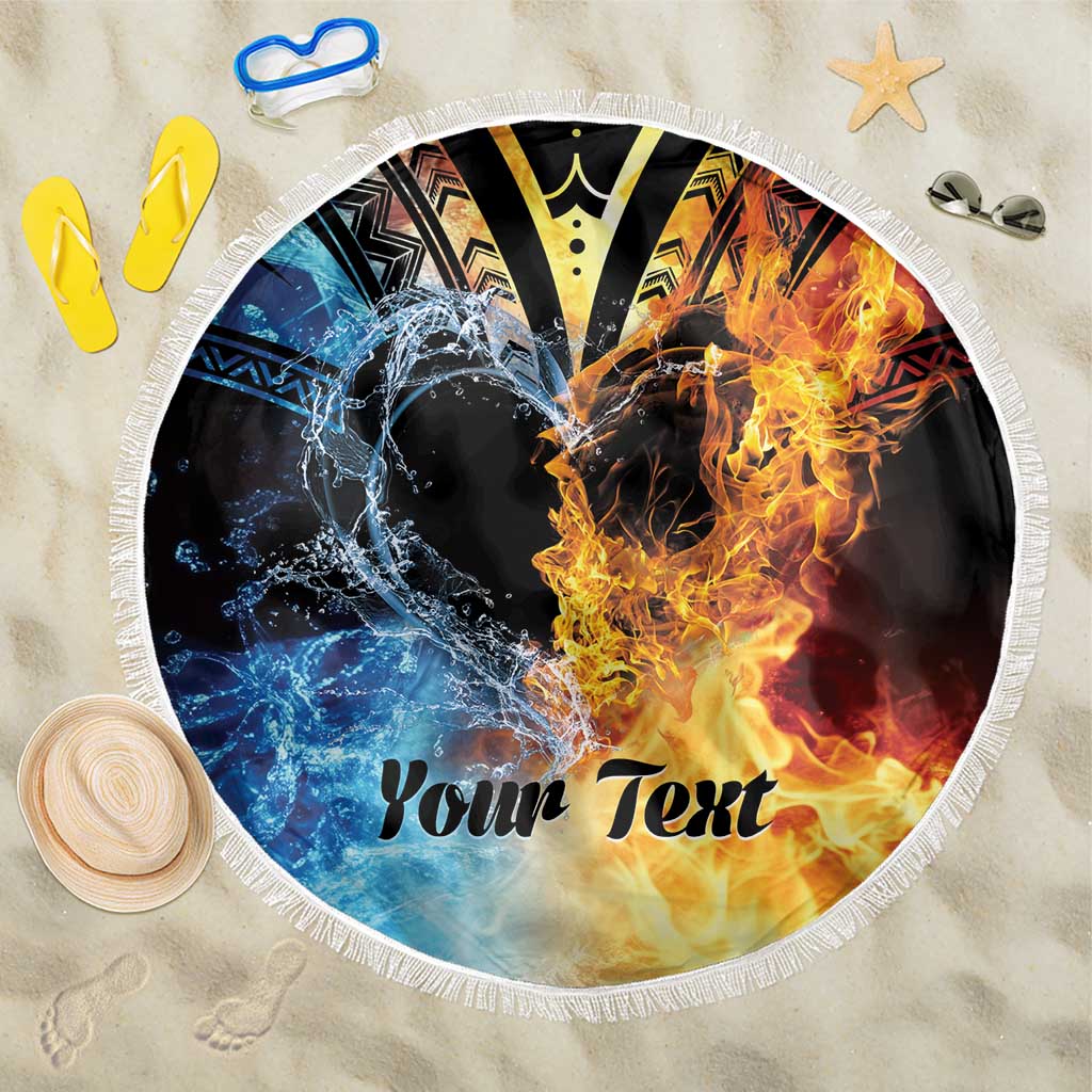 Personalised Polynesian Heart In Fire And Water Beach Blanket Romantic Elements LT01 One Size 150cm Colorful - Polynesian Pride