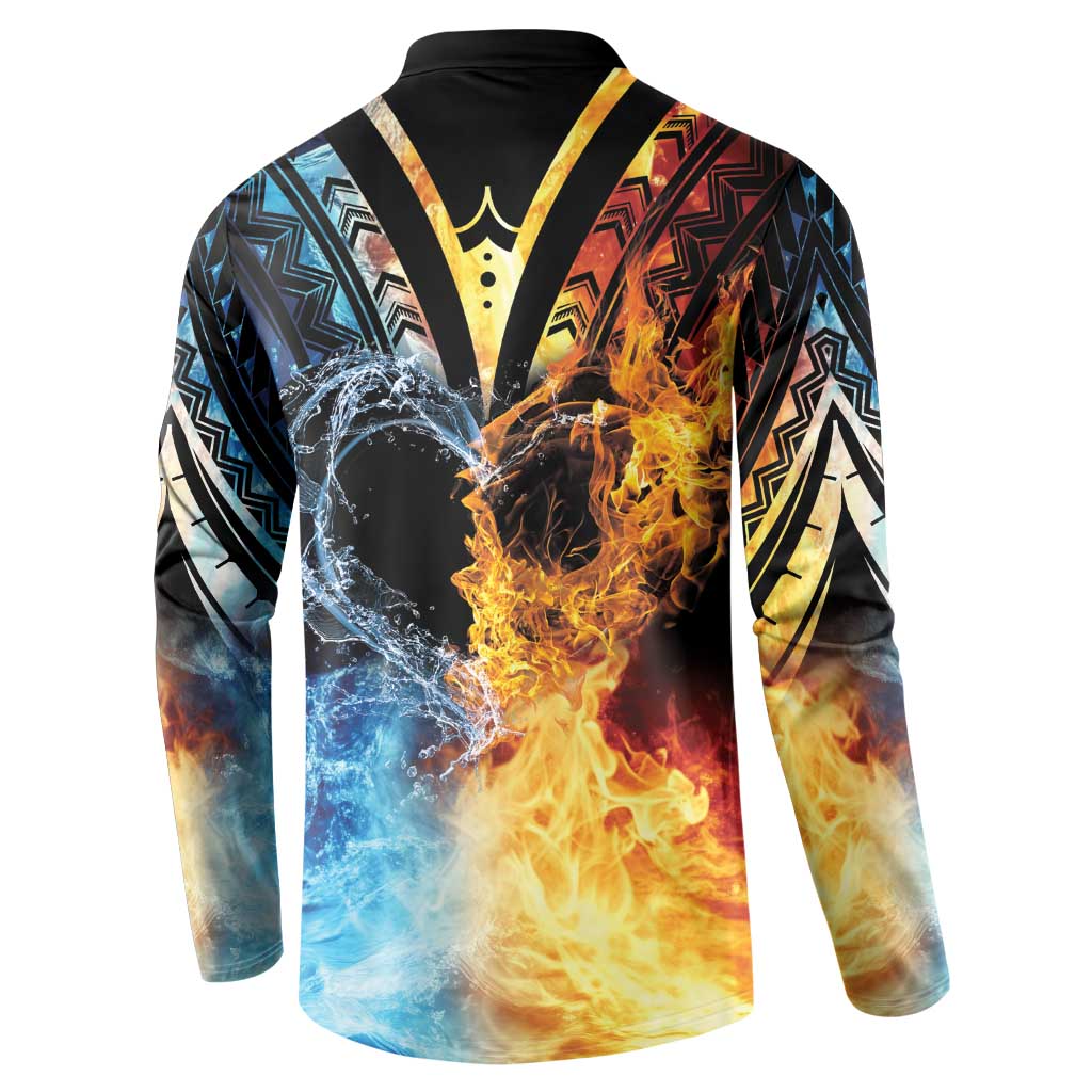 Personalised Polynesian Heart In Fire And Water Button Sweatshirt Romantic Elements
