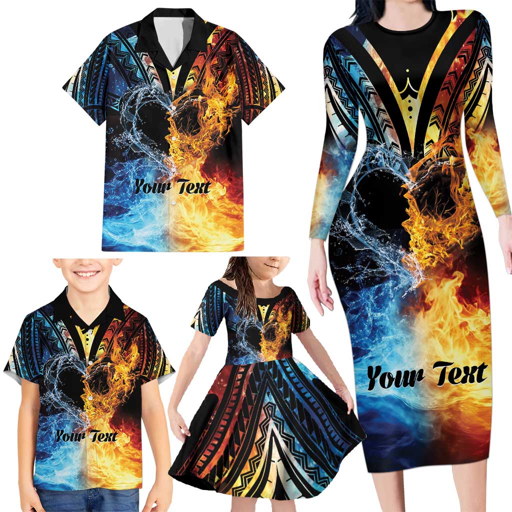 Personalised Polynesian Heart In Fire And Water Family Matching Long Sleeve Bodycon Dress and Hawaiian Shirt Romantic Elements LT01 - Polynesian Pride
