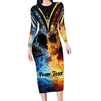 Personalised Polynesian Heart In Fire And Water Family Matching Long Sleeve Bodycon Dress and Hawaiian Shirt Romantic Elements LT01 Mom's Dress Colorful - Polynesian Pride