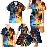 Personalised Polynesian Heart In Fire And Water Family Matching Mermaid Dress and Hawaiian Shirt Romantic Elements LT01 - Polynesian Pride