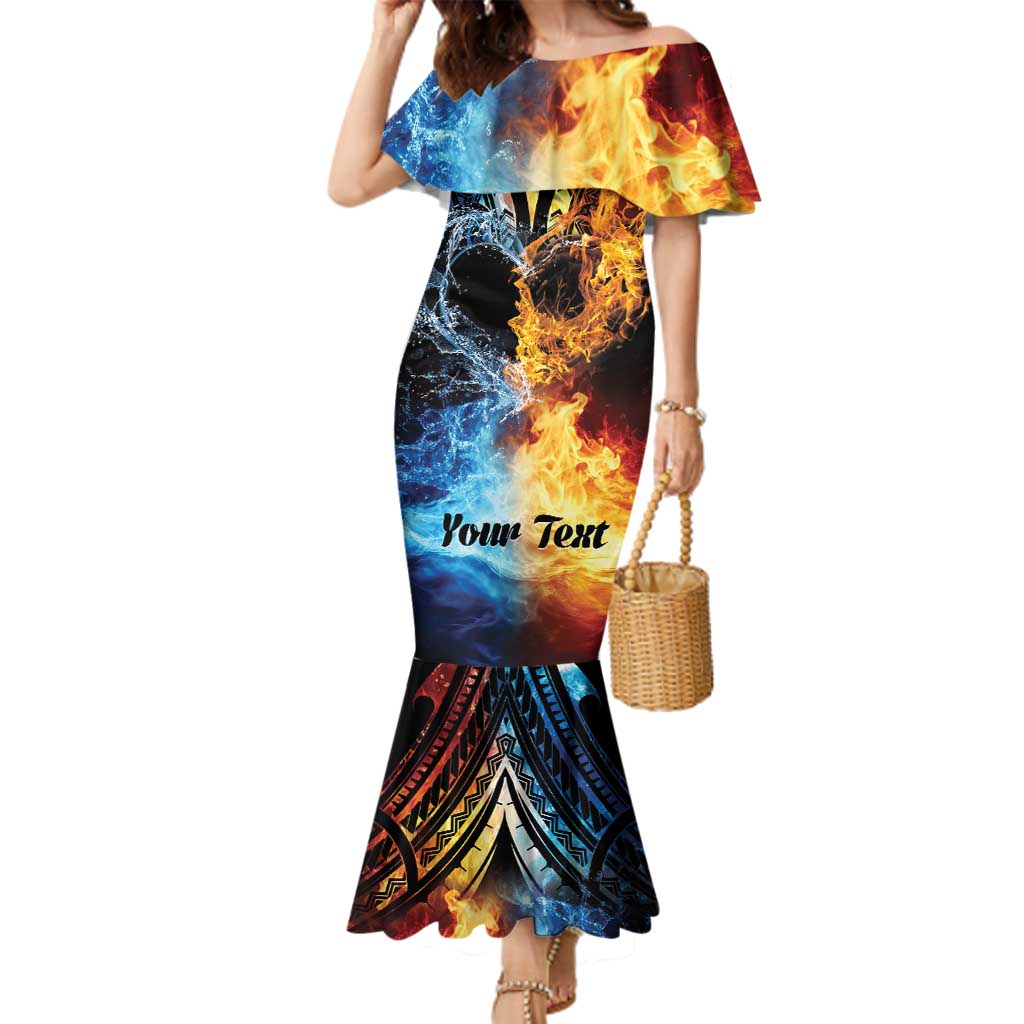 Personalised Polynesian Heart In Fire And Water Family Matching Mermaid Dress and Hawaiian Shirt Romantic Elements LT01 Mom's Dress Colorful - Polynesian Pride