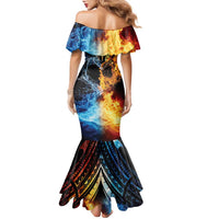 Personalised Polynesian Heart In Fire And Water Family Matching Mermaid Dress and Hawaiian Shirt Romantic Elements LT01 - Polynesian Pride