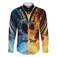 Personalised Polynesian Heart In Fire And Water Family Matching Off The Shoulder Long Sleeve Dress and Hawaiian Shirt Romantic Elements LT01 Dad's Shirt - Long Sleeve Colorful - Polynesian Pride