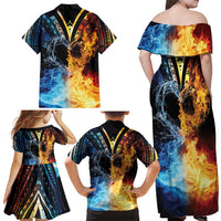 Personalised Polynesian Heart In Fire And Water Family Matching Off Shoulder Maxi Dress and Hawaiian Shirt Romantic Elements LT01 - Polynesian Pride