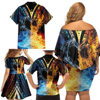 Personalised Polynesian Heart In Fire And Water Family Matching Off Shoulder Short Dress and Hawaiian Shirt Romantic Elements LT01 - Polynesian Pride