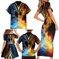 Personalised Polynesian Heart In Fire And Water Family Matching Short Sleeve Bodycon Dress and Hawaiian Shirt Romantic Elements LT01 - Polynesian Pride