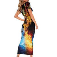Personalised Polynesian Heart In Fire And Water Family Matching Short Sleeve Bodycon Dress and Hawaiian Shirt Romantic Elements LT01 - Polynesian Pride