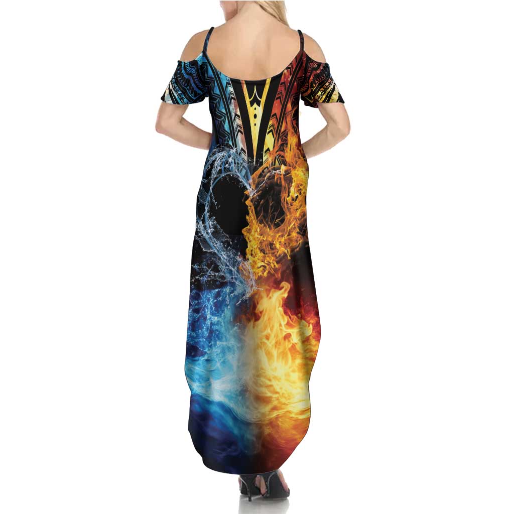 Personalised Polynesian Heart In Fire And Water Family Matching Summer Maxi Dress and Hawaiian Shirt Romantic Elements LT01 - Polynesian Pride