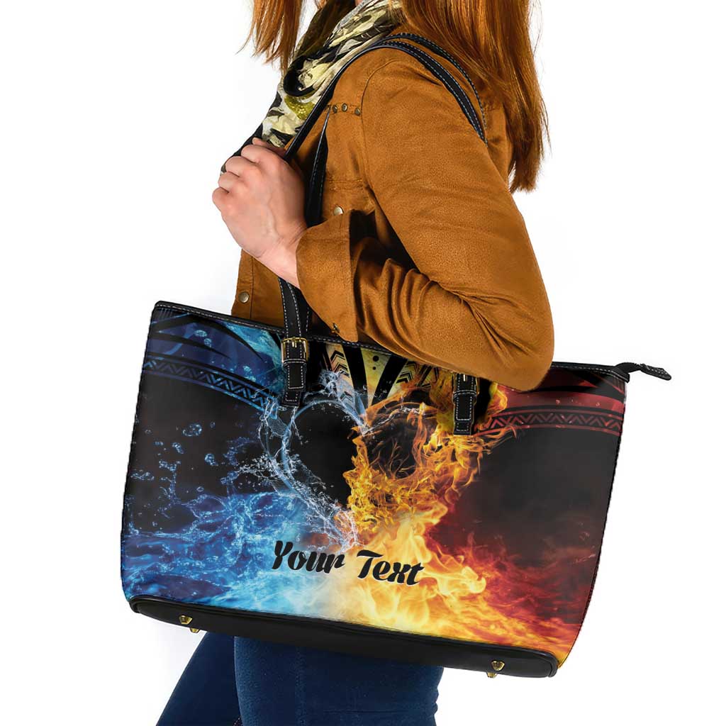 Personalised Polynesian Heart In Fire And Water Leather Tote Bag Romantic Elements LT01 Colorful - Polynesian Pride