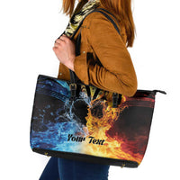 Personalised Polynesian Heart In Fire And Water Leather Tote Bag Romantic Elements LT01 Colorful - Polynesian Pride
