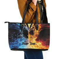 Personalised Polynesian Heart In Fire And Water Leather Tote Bag Romantic Elements LT01 - Polynesian Pride