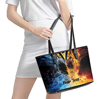 Personalised Polynesian Heart In Fire And Water Leather Tote Bag Romantic Elements LT01 - Polynesian Pride