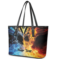 Personalised Polynesian Heart In Fire And Water Leather Tote Bag Romantic Elements LT01 - Polynesian Pride