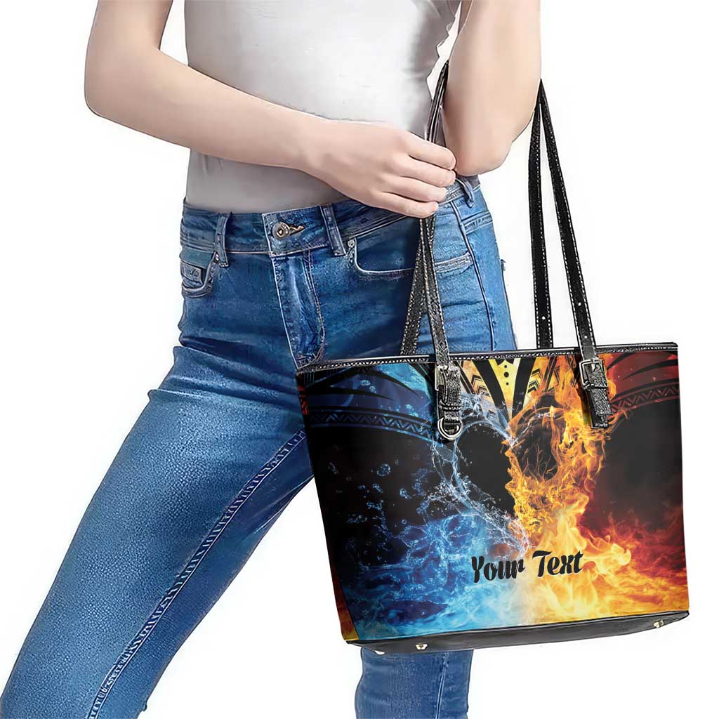 Personalised Polynesian Heart In Fire And Water Leather Tote Bag Romantic Elements LT01 - Polynesian Pride