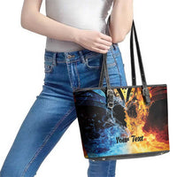 Personalised Polynesian Heart In Fire And Water Leather Tote Bag Romantic Elements LT01 - Polynesian Pride