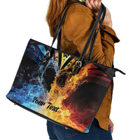 Personalised Polynesian Heart In Fire And Water Leather Tote Bag Romantic Elements LT01 - Polynesian Pride