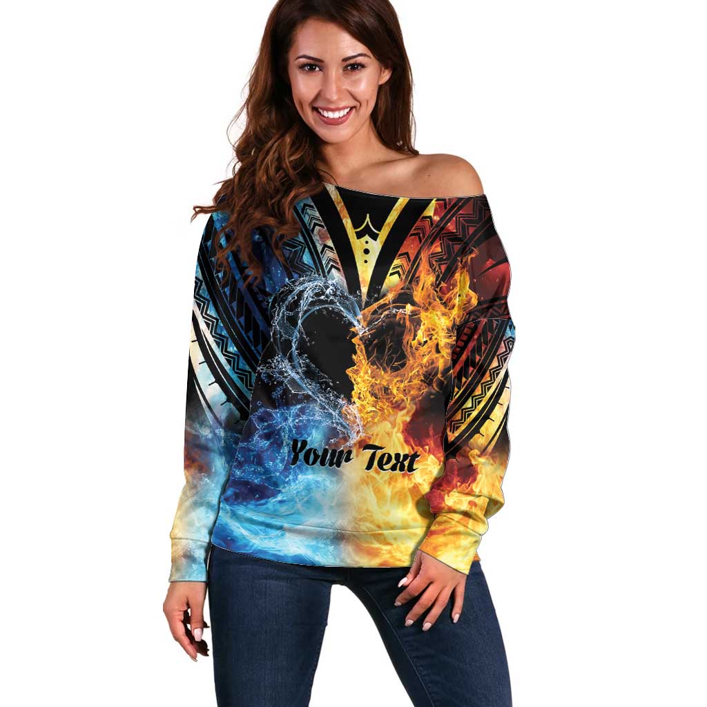 Personalised Polynesian Heart In Fire And Water Off Shoulder Sweater Romantic Elements LT01 Women Colorful - Polynesian Pride