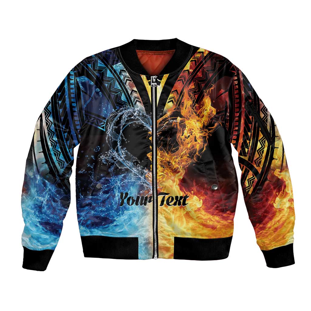 Personalised Polynesian Heart In Fire And Water Sleeve Zip Bomber Jacket Romantic Elements LT01 Unisex Colorful - Polynesian Pride