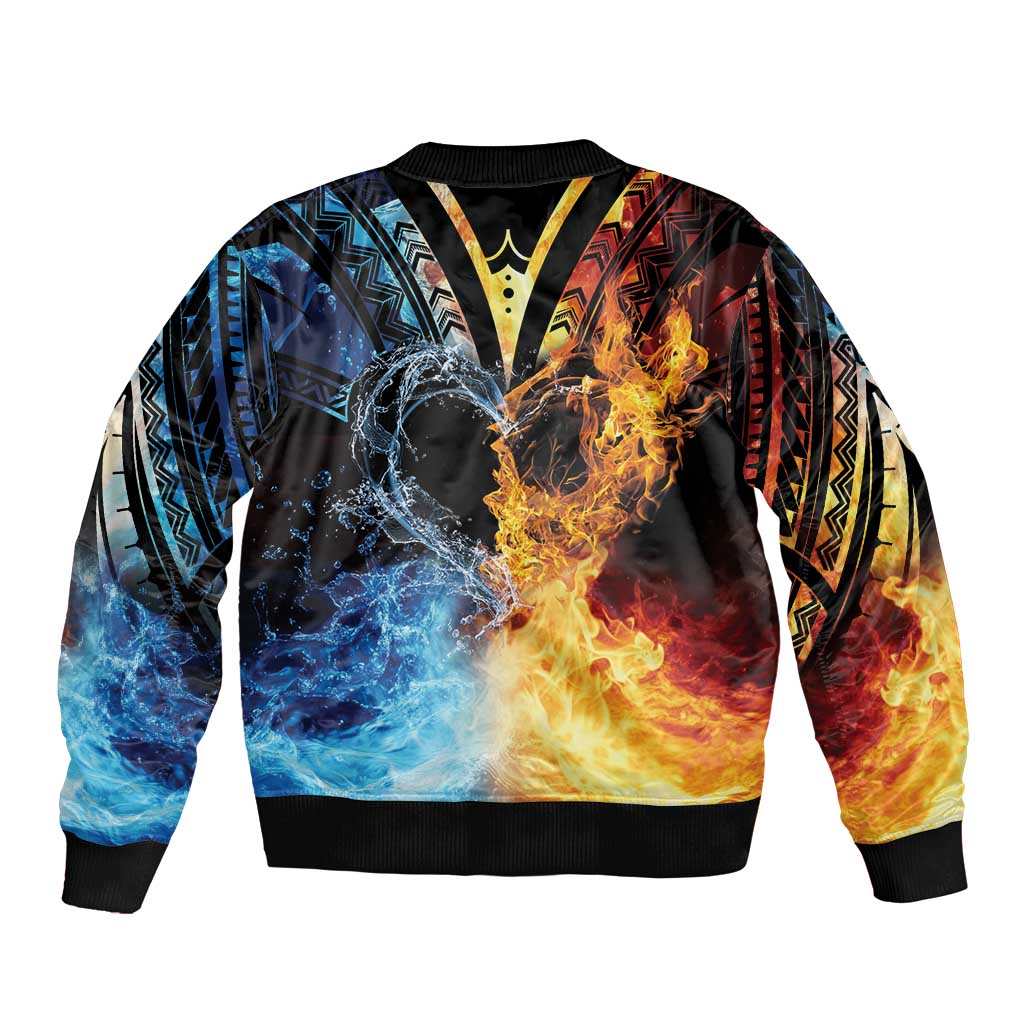 Personalised Polynesian Heart In Fire And Water Sleeve Zip Bomber Jacket Romantic Elements