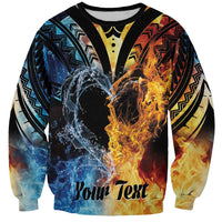 Personalised Polynesian Heart In Fire And Water Sweatshirt Romantic Elements