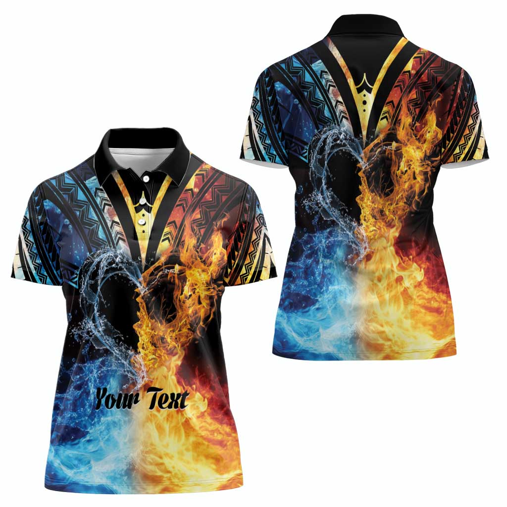 Personalised Polynesian Heart In Fire And Water Women Polo Shirt Romantic Elements