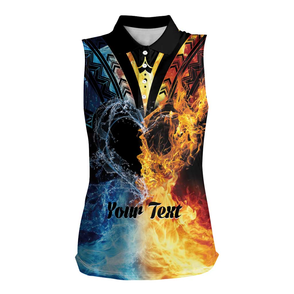 Personalised Polynesian Heart In Fire And Water Women Sleeveless Polo Shirt Romantic Elements LT01 Female Colorful - Polynesian Pride
