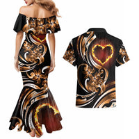Personalised Polynesian Fiery Heart Couples Matching Mermaid Dress and Hawaiian Shirt Passionate Love LT01 - Polynesian Pride