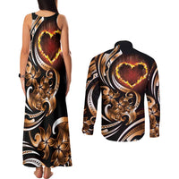 Personalised Polynesian Fiery Heart Couples Matching Tank Maxi Dress and Long Sleeve Button Shirt Passionate Love LT01 - Polynesian Pride