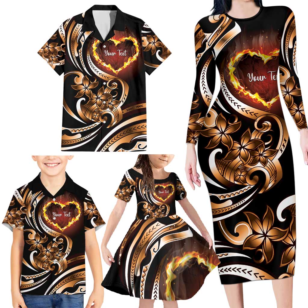 Personalised Polynesian Fiery Heart Family Matching Long Sleeve Bodycon Dress and Hawaiian Shirt Passionate Love LT01 - Polynesian Pride