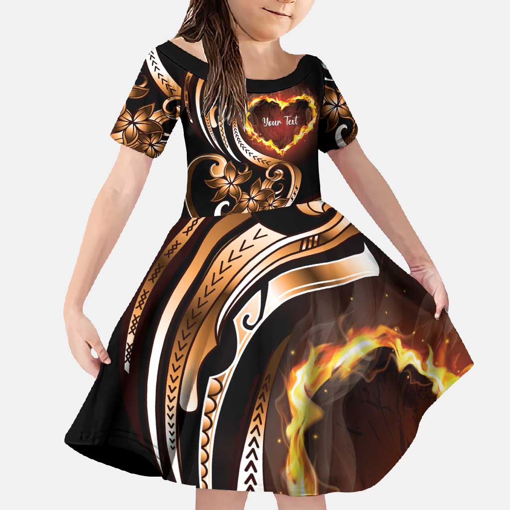 Personalised Polynesian Fiery Heart Family Matching Mermaid Dress and Hawaiian Shirt Passionate Love LT01 Daughter's Dress Black - Polynesian Pride
