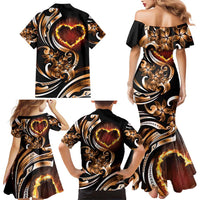 Personalised Polynesian Fiery Heart Family Matching Mermaid Dress and Hawaiian Shirt Passionate Love LT01 - Polynesian Pride