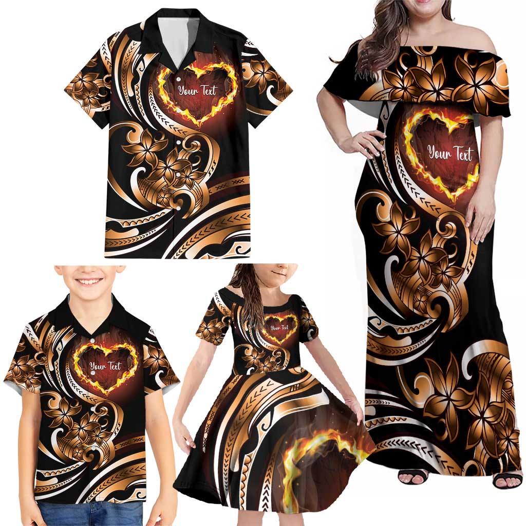 Personalised Polynesian Fiery Heart Family Matching Off Shoulder Maxi Dress and Hawaiian Shirt Passionate Love LT01 - Polynesian Pride